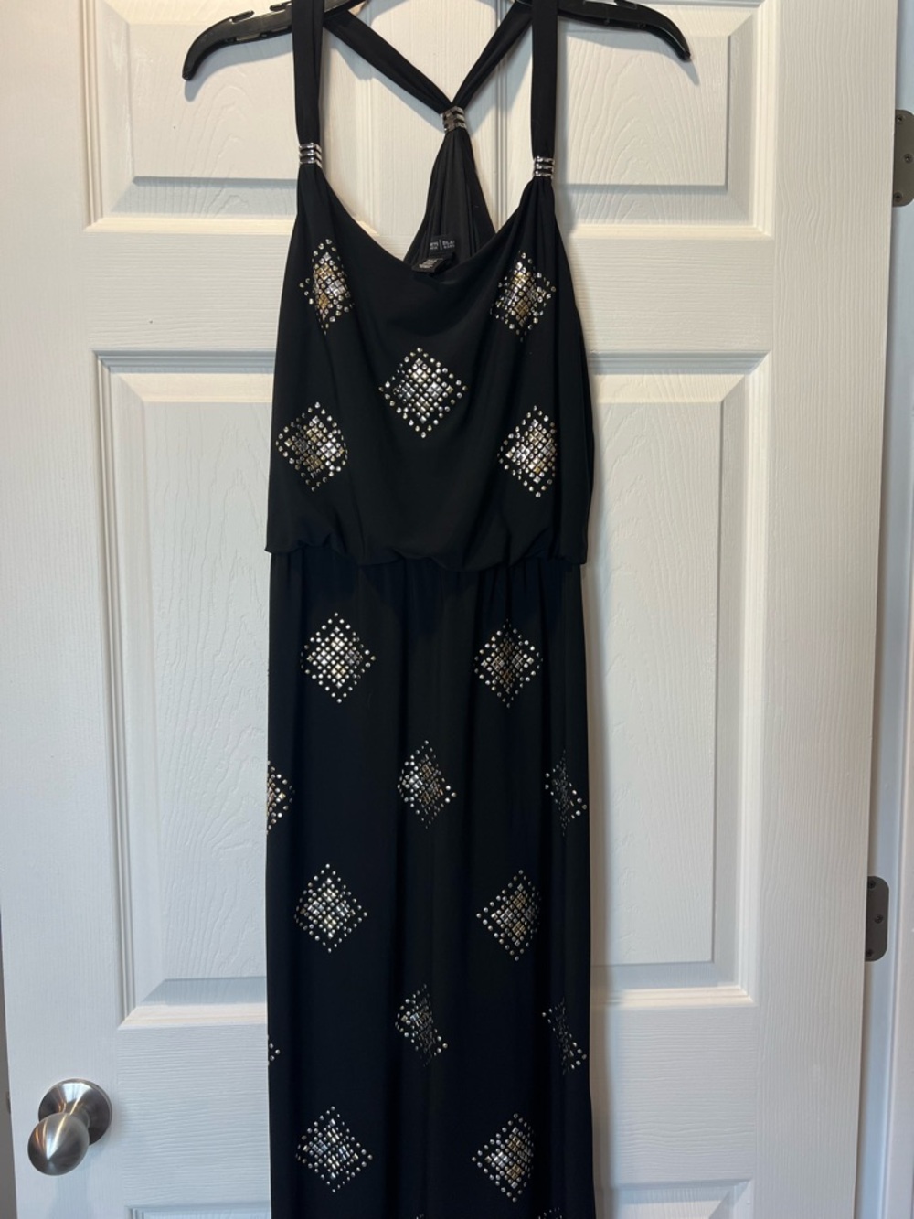 White House Black Market Black Maxi Dress with Studded Diamond Accents